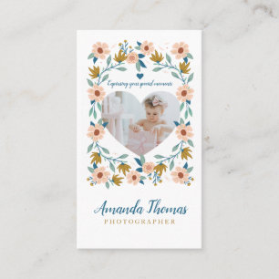 Cartão De Visita Foto Fotógrafo do Coração Elegante Florals