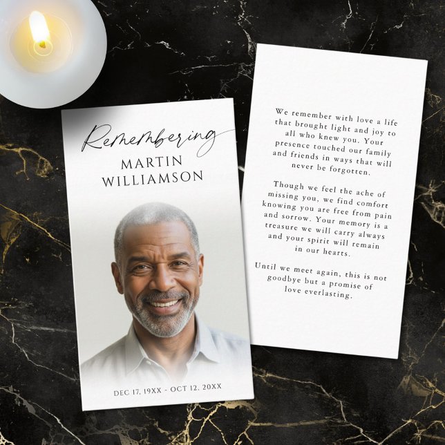 Cartão De Visita Foto Funeral Lembrando Nome Moderno de Oração (Criador carregado)