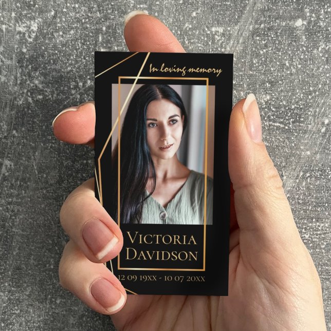 Cartão De Visita Foto Funeral Memorial Oração Ouro Elegante (Perfect funeral decor)