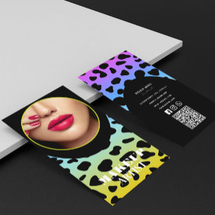 Cartão De Visita Foto holográfica colorida do código QR neon