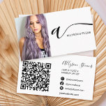 Cartão De Visita Foto inicial de maquiagem de cabelo branco preto c<br><div class="desc">Logotipo branco preto simples logotipo inicial de maquiagem de cabelo logotipo qr code com um script escovado tipografia adiciona sua foto de empresa. Adicione sua mídia social. Com uma fonte elegante de script de assinatura,  todas as cores são editáveis,  adicione seu logotipo.</div>