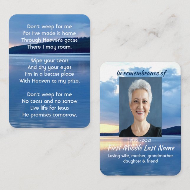 Cartão De Visita Foto Memorial Christian Lake Sunrise Nature (Frente/Verso)