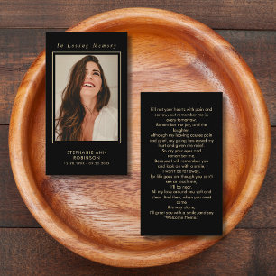 Cartão De Visita Foto: Memorial Dourado Script Black Prayer Card