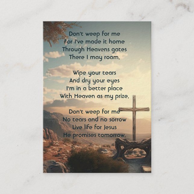 Cartão De Visita Foto Memorial Oração Cristã Cruz Montanha (Frente)