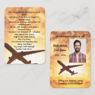 Cartão De Visita Foto Memorial Oração Piloto Avião Voando  Negócios