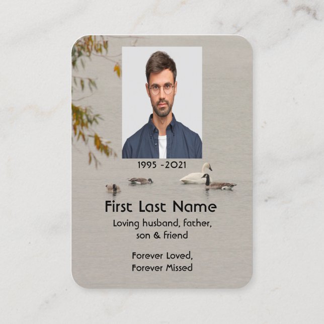 Cartão De Visita Foto Memorial Prayer Lake Pond Park Geese Swam (Verso)