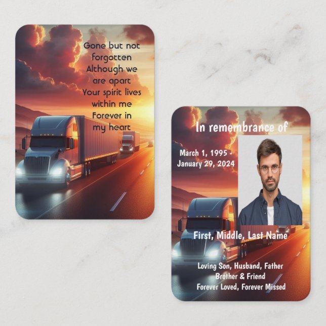 Cartão De Visita Foto Memorial Prayer Semi-Truck Trator-trailer (Frente/Verso)