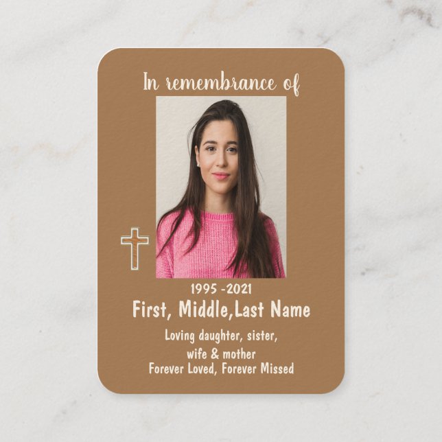 Cartão De Visita Foto Memorial Prayer Simple Christian Cross (Verso)
