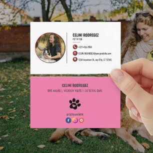 Cartão De Visita Foto Minimalista de Pet Sitter com Impressão de Pa