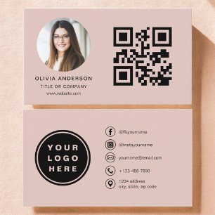 Cartão De Visita Foto minimalista do Terracotta com código QR