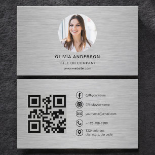 Cartão De Visita Foto Minimalista em Metal com Código QR para Mídia