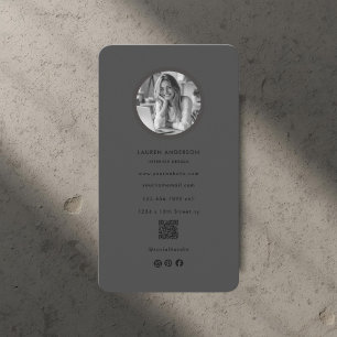 Cartão De Visita Foto minimalista negra e código QR moderno