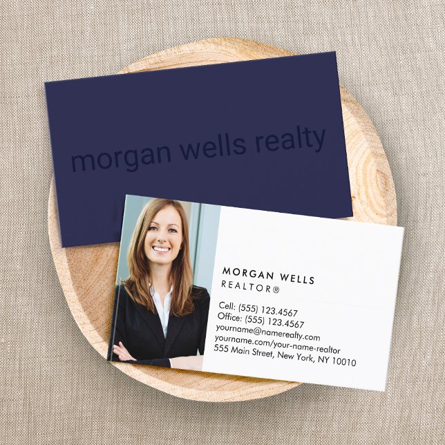 Cartão De Visita Foto minimalística profissional azul marinho (Criador carregado)