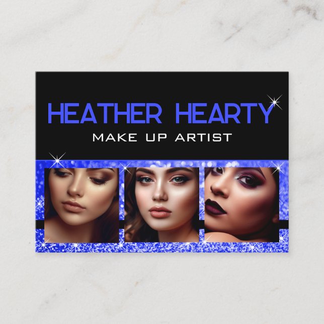 Cartão De Visita Foto Modelo Luxury Blue Glitter Stars (Frente)