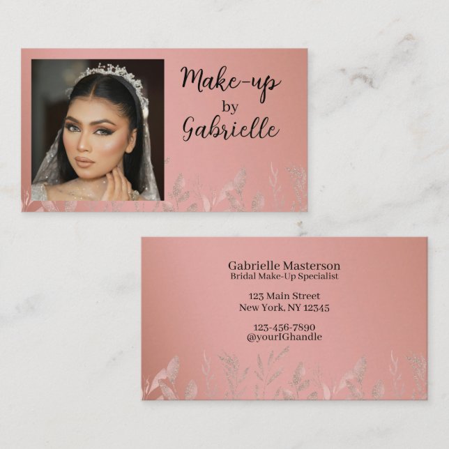 Cartão De Visita Foto Moderna Boho Botânica Roscado Blush (Frente/Verso)