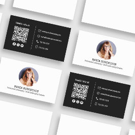 Cartão De Visita Foto moderna, código de QR minimalista preto