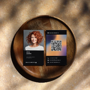 Cartão De Visita Foto Moderna & Código QR Vertical