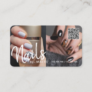 Cartão De Visita Foto moderna de unhas de código QR moderno de ten