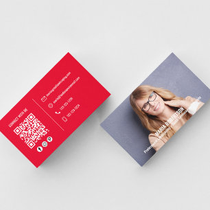 Cartão De Visita Foto moderna - Simples Código QR Vermelho QR