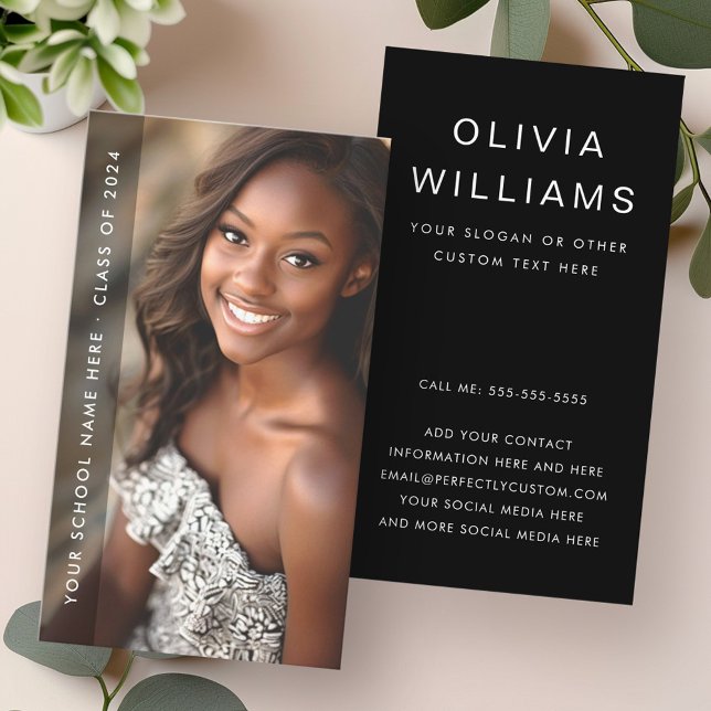 Cartão De Visita Foto negra da rede de formandos (Student graduation networking photo black business card)