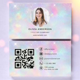 Cartão De Visita Foto Opal Brilhante com Código QR para Mídia Socia
