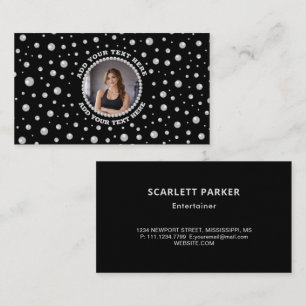 Cartão De Visita Foto Personalizada com Círculo de Pérolas em Preto