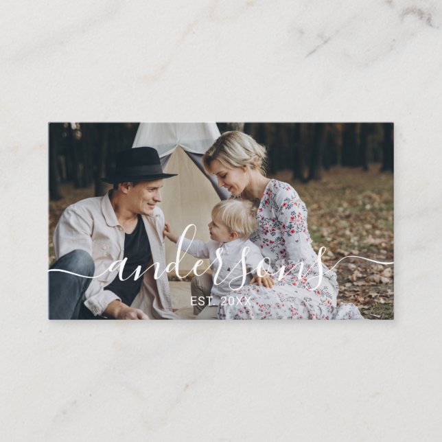 Cartão De Visita Foto personalizada com nome de família e ano estab (Frente)