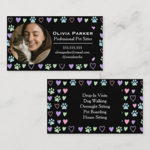 Cartão De Visita Foto Personalizada com Pata Pastel Preta Pet Sitte