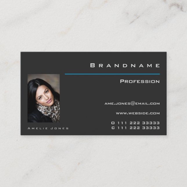 Cartão De Visita Foto personalizada da Cinza escura clássica - Logo (Frente)