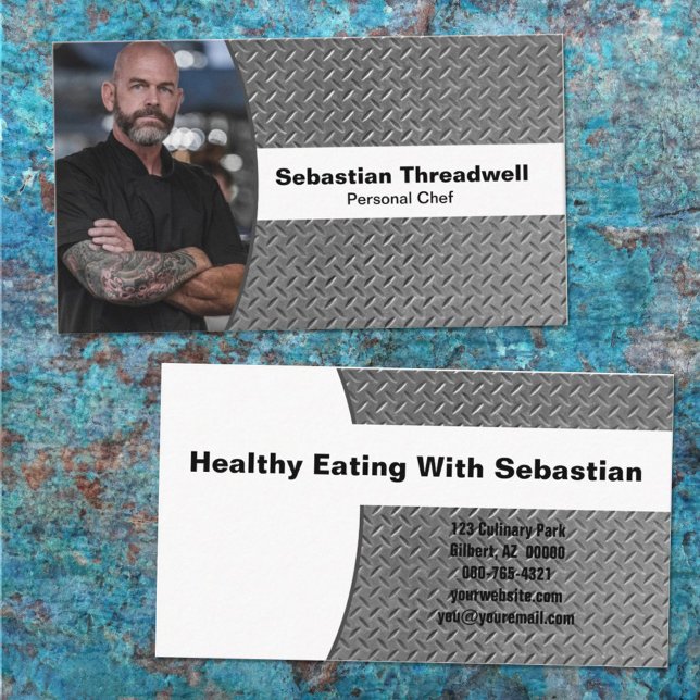 Cartão De Visita Foto personalizada da placa de diamante do Chef Pe (Criador carregado)