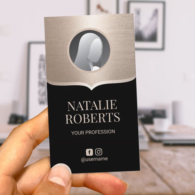 Cartão De Visita Foto personalizada das mídias sociais Douradas e p (Criador carregado)