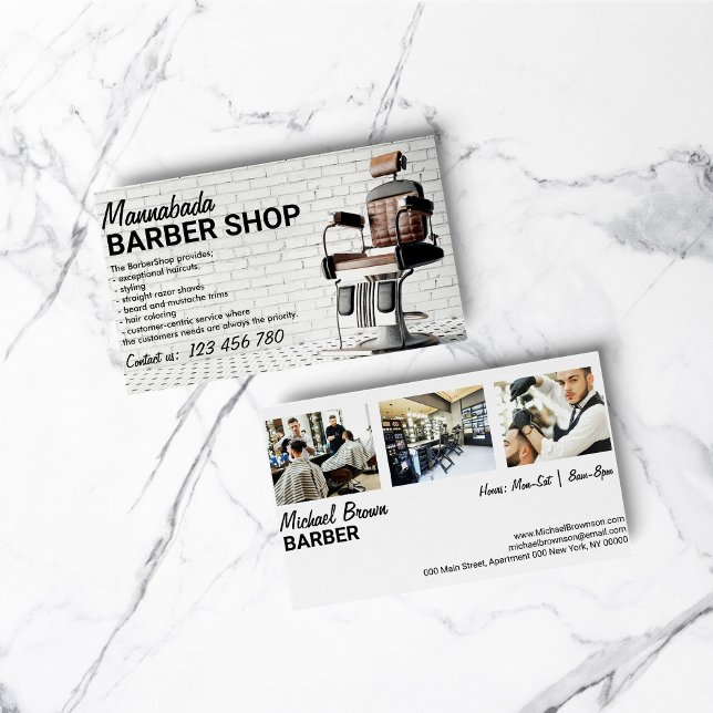 Cartão De Visita Foto personalizada de barbearia (Barber shop custom photo business card)