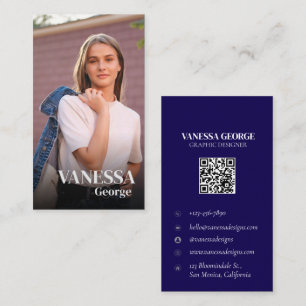Cartão De Visita Foto personalizada de código QR azul moderno