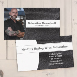 Cartão De Visita Foto personalizada de couro preto de chef pessoal