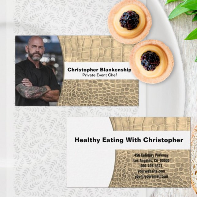 Cartão De Visita Foto personalizada de couve Cobra de pele do Chef  (Custom photo template business card front and back)