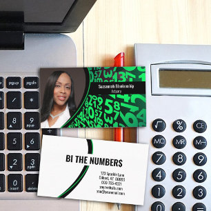 Cartão De Visita Foto Personalizada de Números Pretos Verde