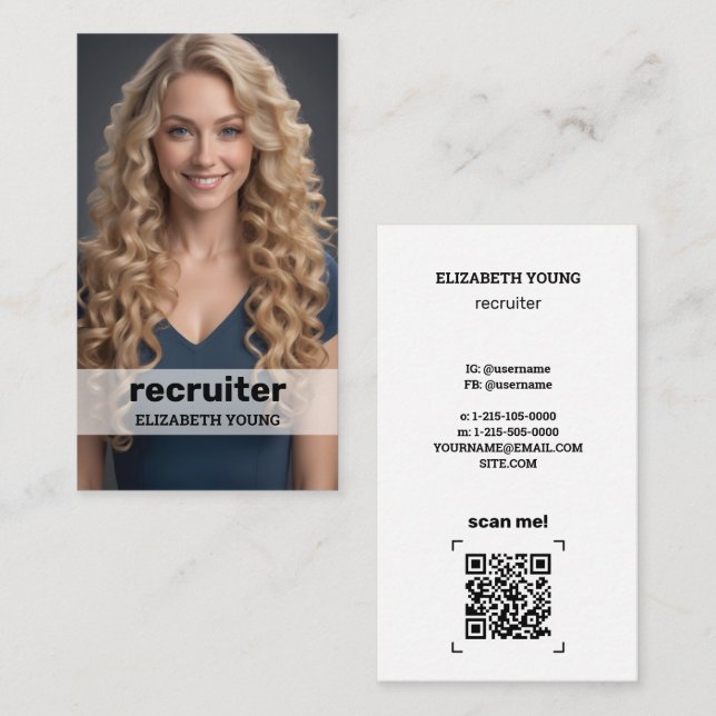 Cartão De Visita Foto personalizada de recrutamento e QR (Frente/Verso)