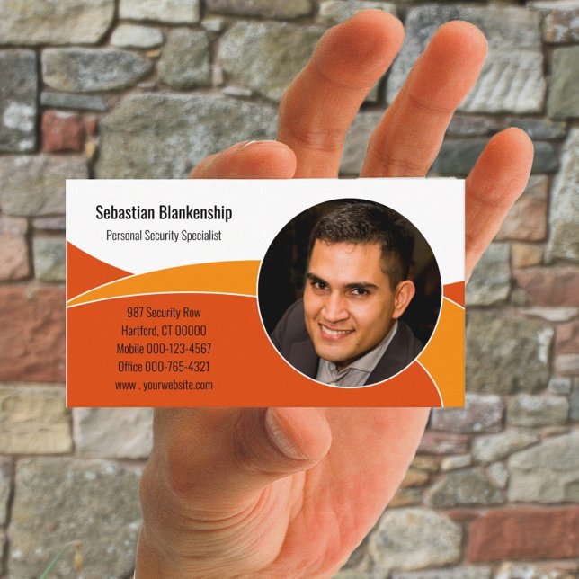 Cartão De Visita Foto personalizada do Abstrato Orange Security Pro (Criador carregado)