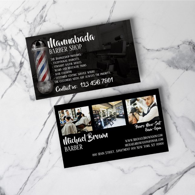 Cartão De Visita Foto personalizada do compro de suprimento de polo (Barber pole supply shop custom photo business card)