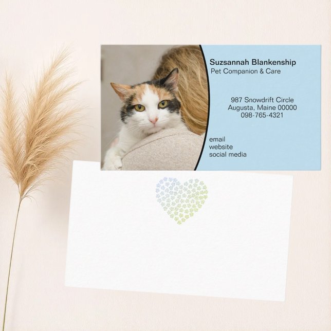 Cartão De Visita Foto Personalizada Do Pet Care Em Segundo Plano Br (animal care business card template with custom photo)