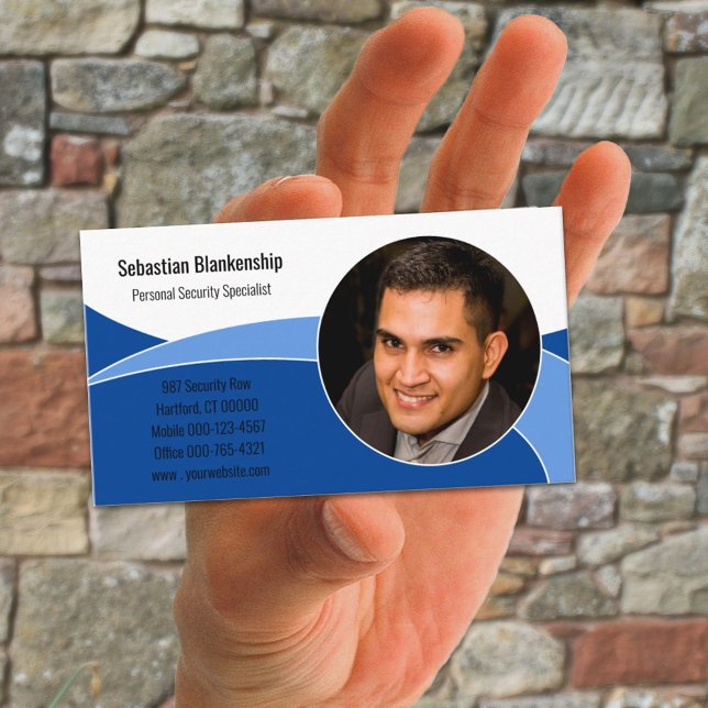 Cartão De Visita Foto personalizada do profissional de segurança az (custom photo business card template design front)