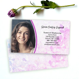 Cartão De Visita Foto Personalizada em Fundo Floral Rosa Profission