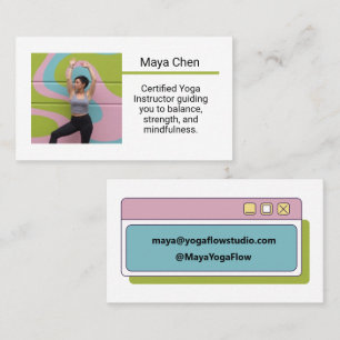 Cartão De Visita Foto Personalizada Instrutor de Yoga Tendência Tex