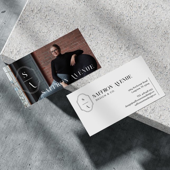 Cartão De Visita Foto personalizada mínima do Monograma personaliza (Criador carregado)