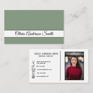 Cartão De Visita Foto personalizada moderna e contatos Sage verde