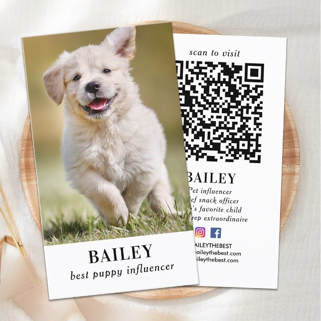 Cartão De Visita Foto personalizada Pet Puppy Dog Código QR Mídia s (Criador carregado)