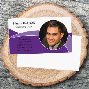 Cartão De Visita Foto Personalizada Profissional de Segurança Roxa 