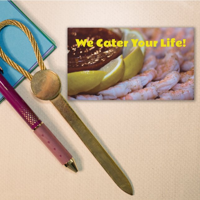 Cartão De Visita Foto por comida com Shrimp e Lemon Catering (Food Platter Photo with Shrimp and Lemon Business Card.)