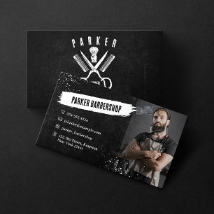 Cartão De Visita Foto Preto e Branco Barbearia Enferrujada Homens B