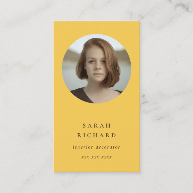 Cartão De Visita Foto profissional amarela mínima simples de Ochre (Frente)